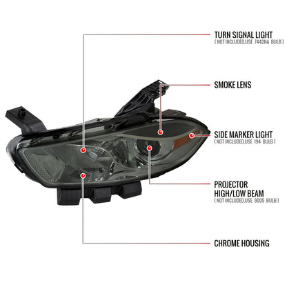 Spec-D 13-16 Dodge Dart Headlights OEM Style High/Low Beam Smoked