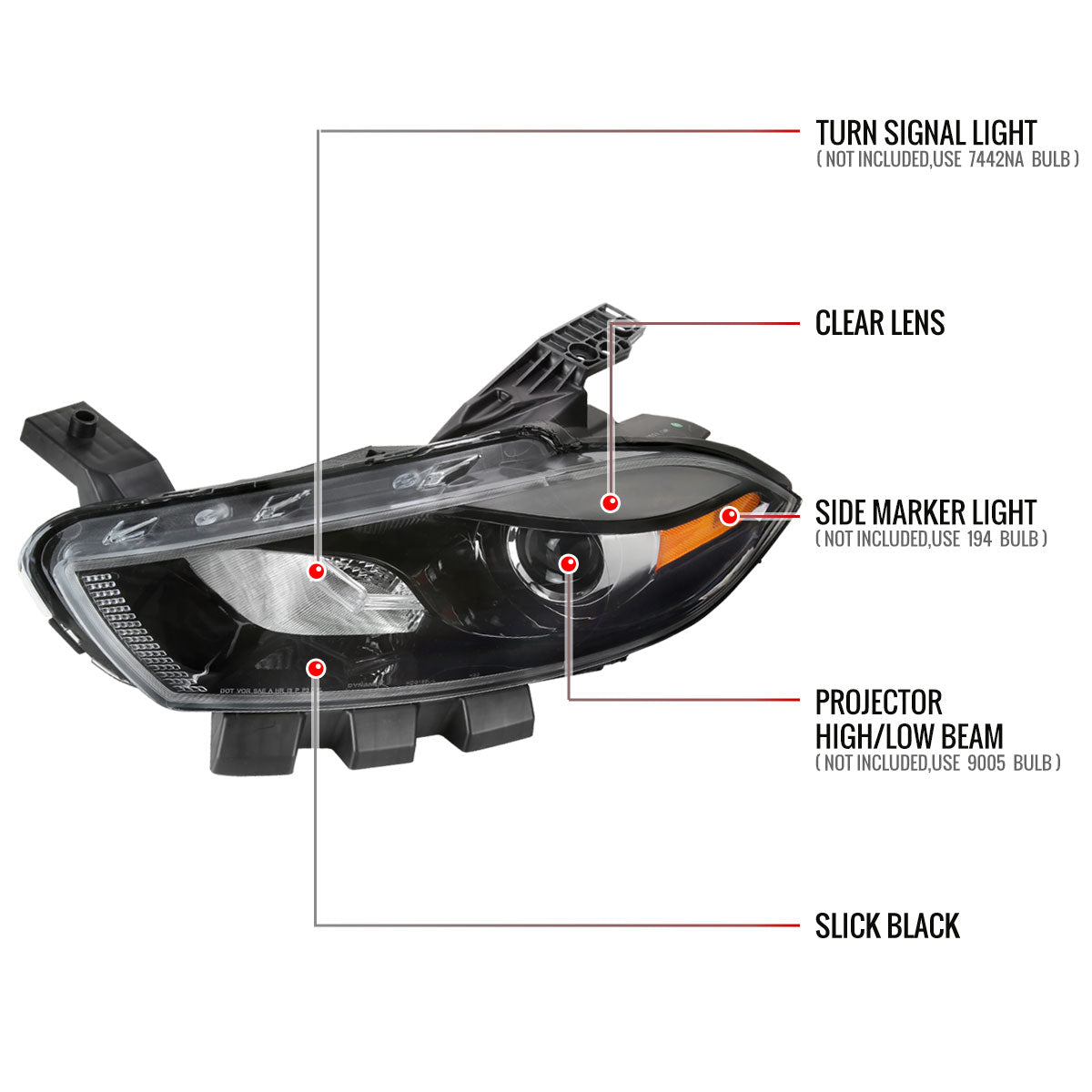 Spec-D 13-16 Dodge Dart Headlights OEM Style High/Low Beam Black