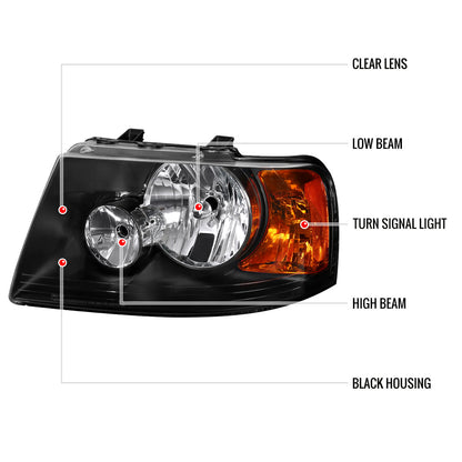Spec-D 03-07 Ford Expedition Headlights OEM Style Black Amber