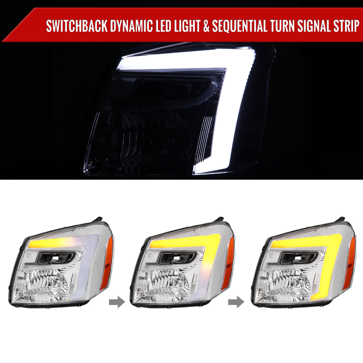 Spec-D 05-09 Equinox Headlights OEM Style Sequential LED Bar Chrome