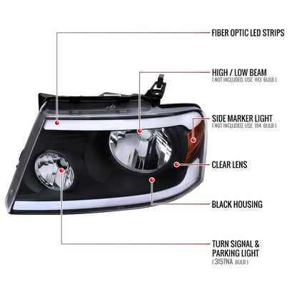 Spec-D 04-08 F-150/06-08 Lincoln Mark LT Headlights LED Strip Black