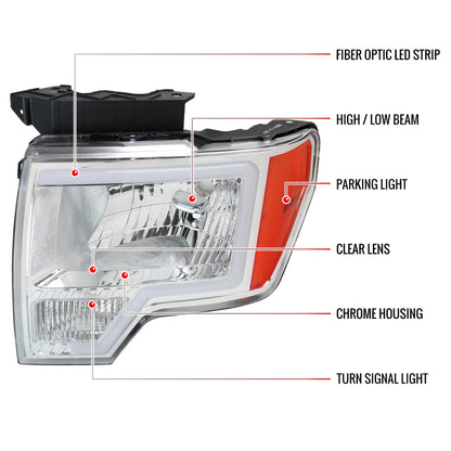 Spec-D 09-14 Ford F-150 LED Bar Headlights Amber Reflector Chrome