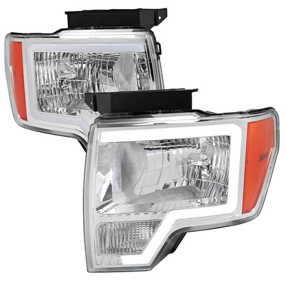 Spec-D 09-14 Ford F-150 LED Bar Headlights Amber Reflector Chrome