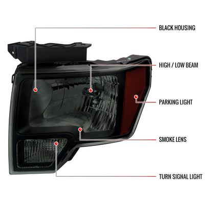 Spec-D 09-14 Ford F-150 Headlights OEM Style Black/Smoked Lens
