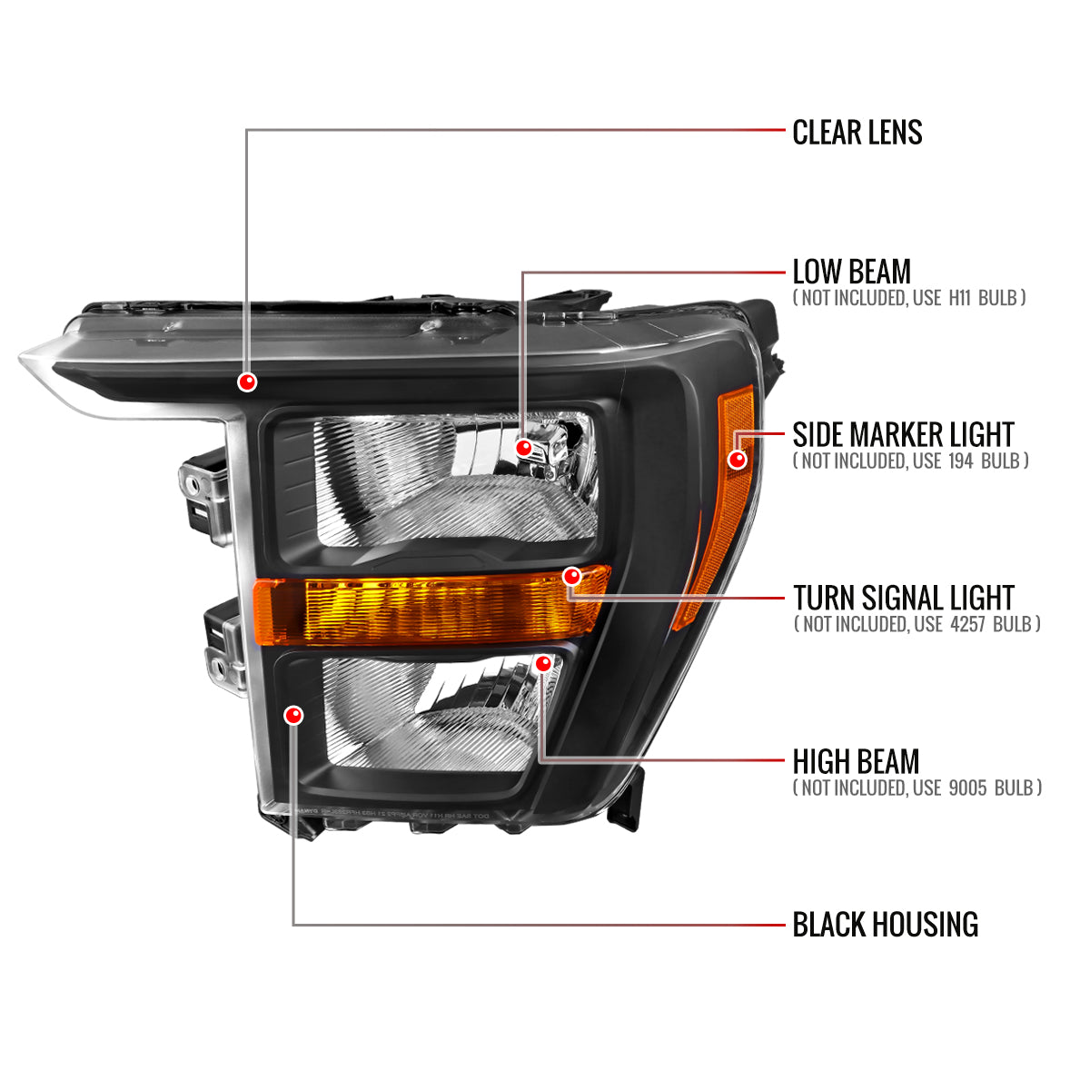 Spec-D 21-23 Ford F-150 Headlights OEM Style Halogen Black/Clear