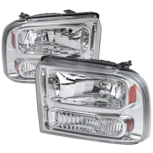 Spec-D 05-07 Ford F-250 Super Duty Headlights Chrome Amber Reflector