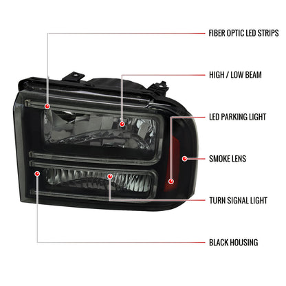 Spec-D 05-07 Ford F-250 F-350 Headlights Projector Smoked G3