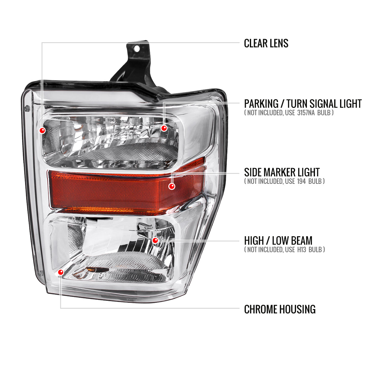 Spec-D 08-10 F-250/F-350/F-450 Super Duty Headlights OEM Style Chrome