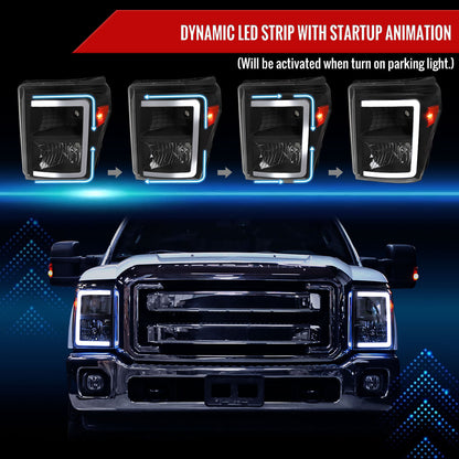 Spec-D 11-16 F250/F350/F450/F550 Super Duty Headlights Black/Clear