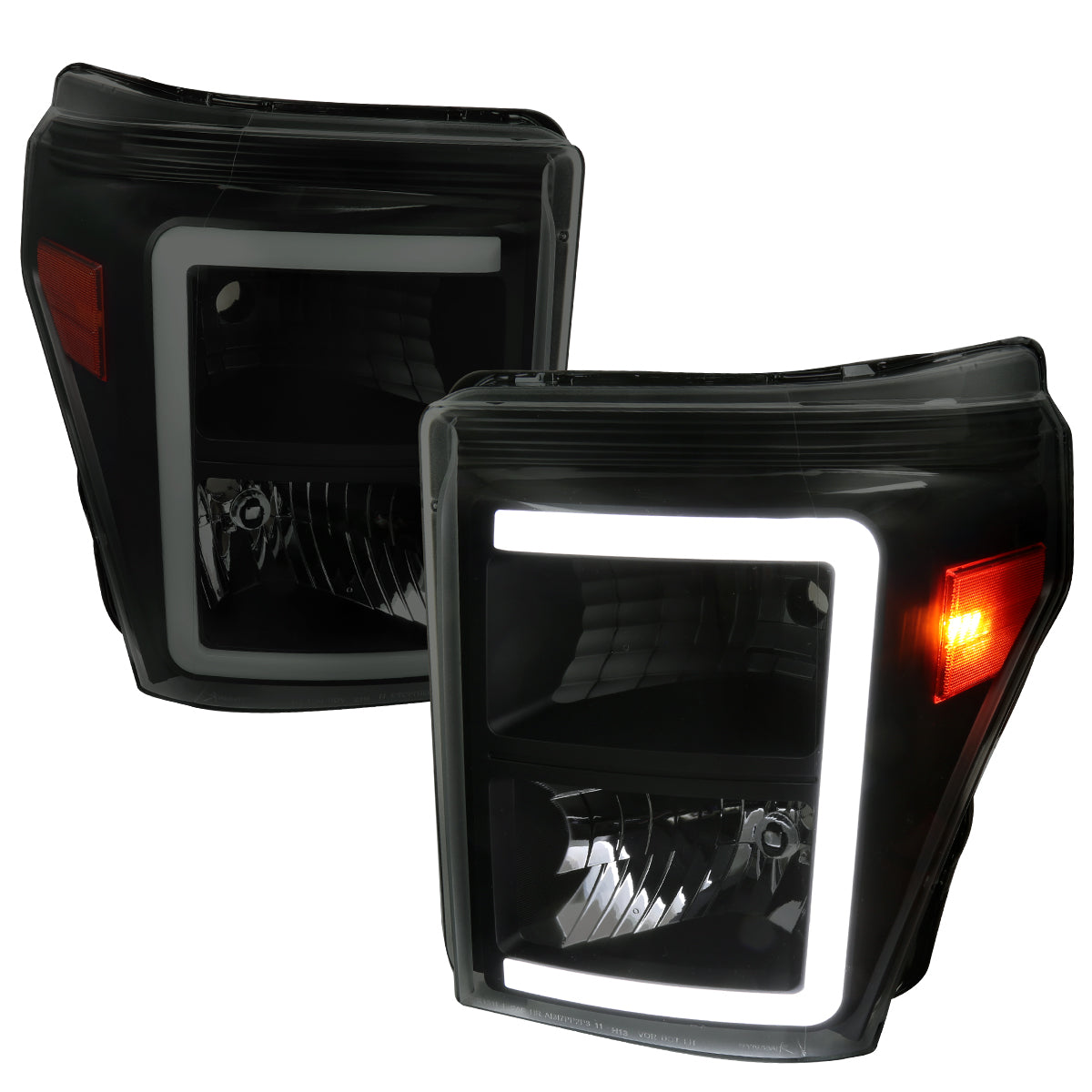 Spec-D 11-16 Ford Super Duty Headlights LED C-Bar Smoked.