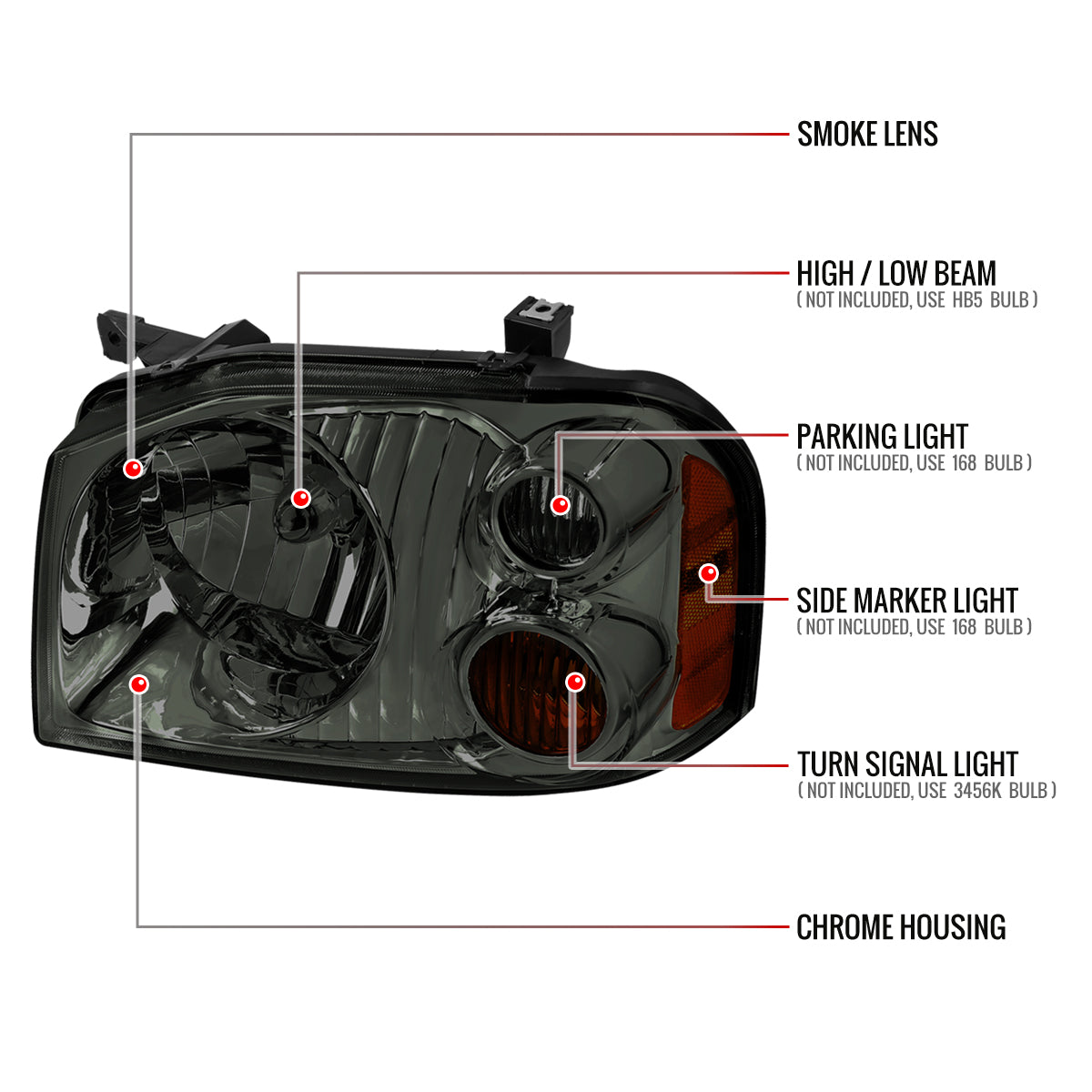 Spec-D 01-04 Nissan Frontier XE OE Style Chrome/ Smoked Headlights