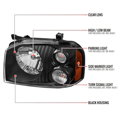 Spec-D 01-04 Nissan Frontier XE Headlights OEM Style Black