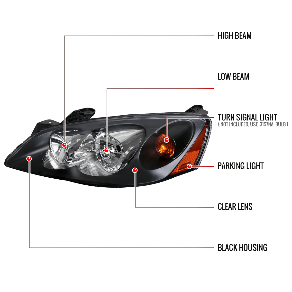 Spec-D 05-10 Pontiac G6 Headlights OEM Style Amber Reflectors Black
