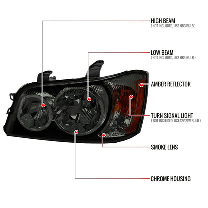 Spec-D 01-03 Highlander Headlights OEM Style Chrome/Smoked Lens