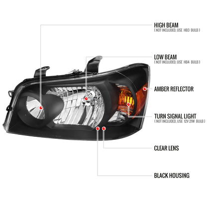 Spec-D 04-07 Toyota Highlander Headlights OEM Style Black/Clear