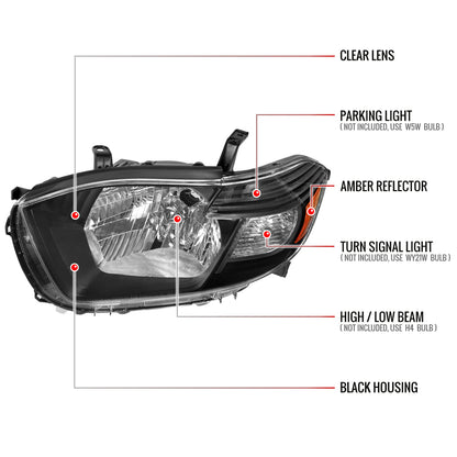 Spec-D 08-10 Toyota Highlander Headlights OEM Style Matte Black/Clear