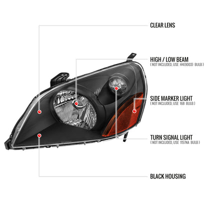 Spec-D 03-05 Honda Pilot Headlights OEM Style Matte Black/Clear