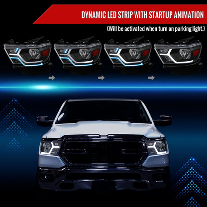 Spec-D 19-24 Ram 1500 Headlights Animated LED Bar OEM Style Black