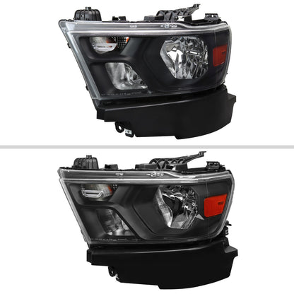Spec-D 19-24 Ram 1500 Headlights OEM Style Amber Reflectors Black