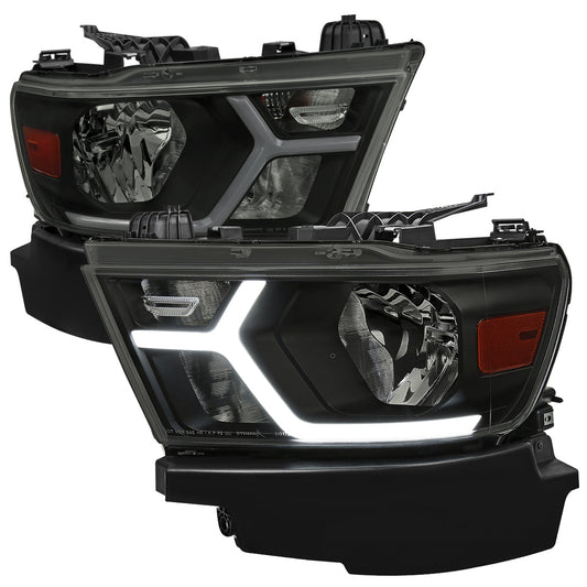 Spec-D 19-24 Ram 1500 Headlights Animated LED Bar Smoked.