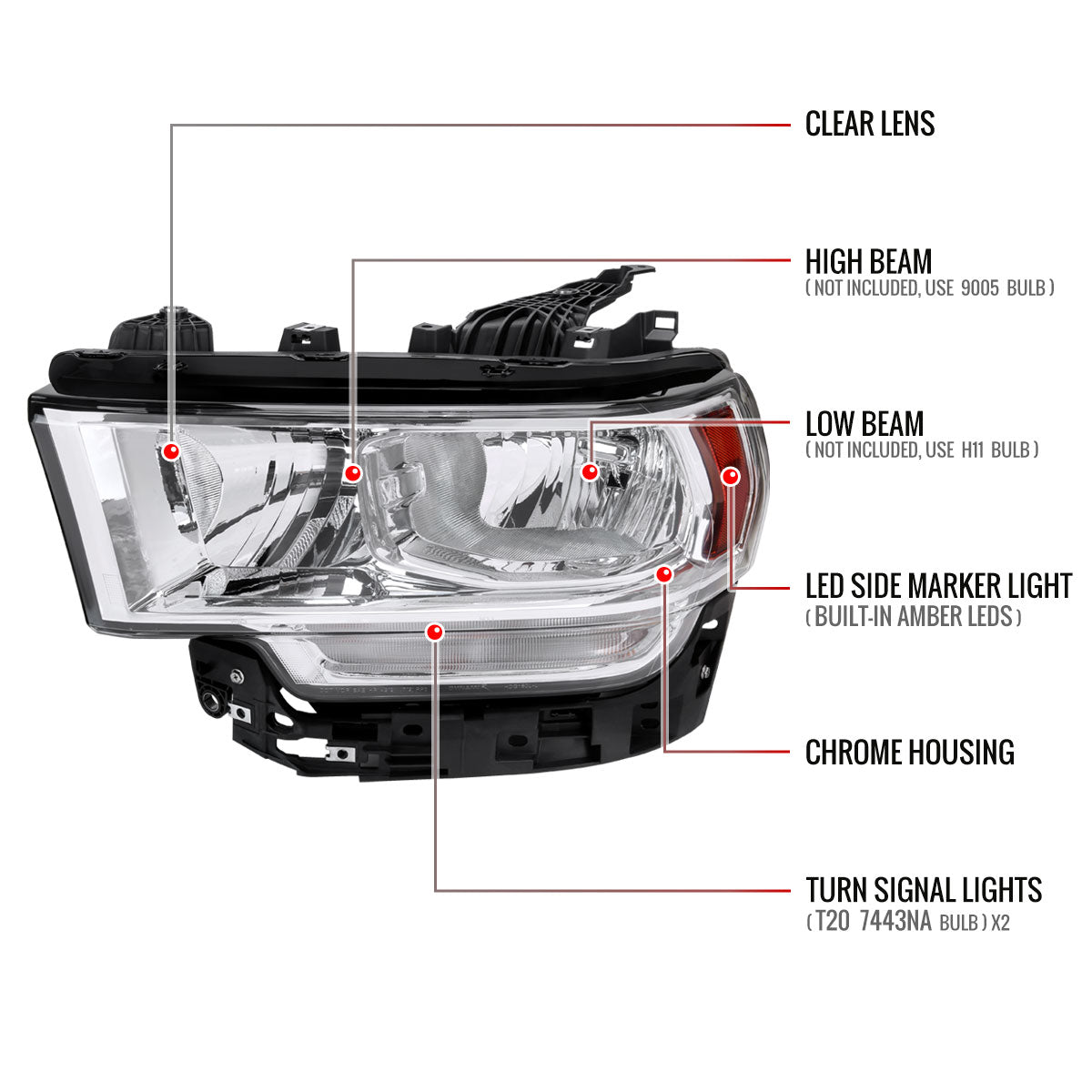 Spec-D 19-24 Ram 2500 3500 4500 5500 Headlights OEM Style Chrome
