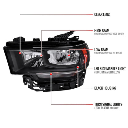 Spec-D 19-24 Ram 2500/3500 Driver Headlight Black Replacement