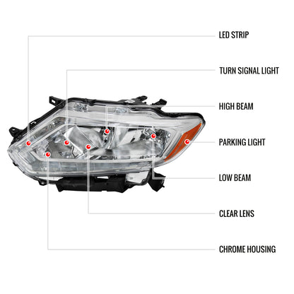 Spec-D 14-16 Nissan Rogue Headlights OEM Style Chrome/Clear