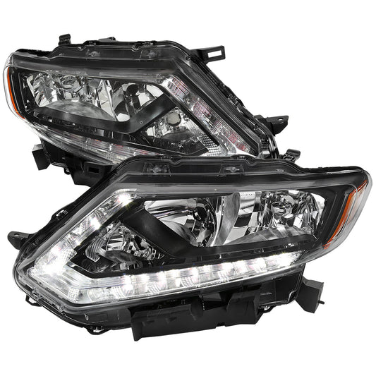 Spec-D 14-16 Nissan Rogue Headlights LED Strip OEM Style Black