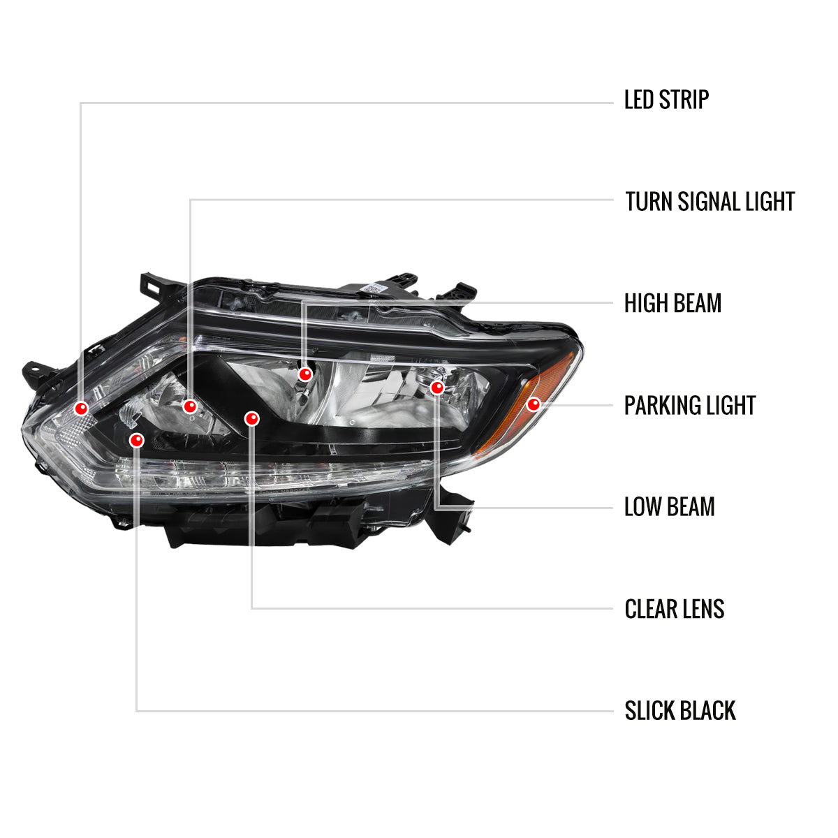 Spec-D 14-16 Nissan Rogue Driver LED Black Replacement