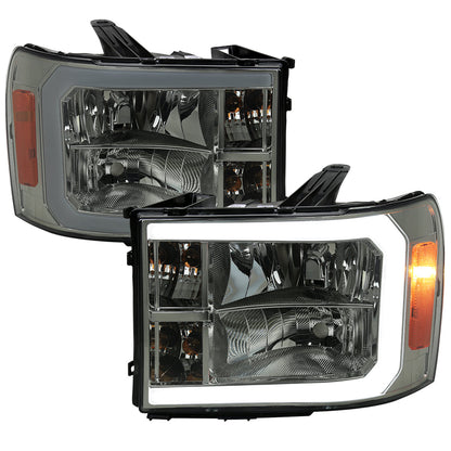 Spec-D 07-13 GMC Sierra 1500 2500HD 3500HD Headlights Light Bar Smoked