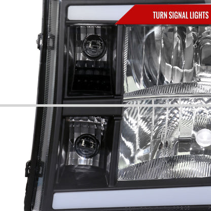 Spec-D 07-13 GMC Sierra 1500/2500/3500 LED Bar OE Style Headlights Blk