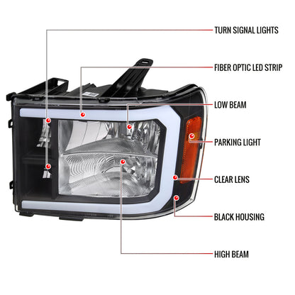 Spec-D 07-13 GMC Sierra 1500/2500/3500 LED Bar OE Style Headlights Blk