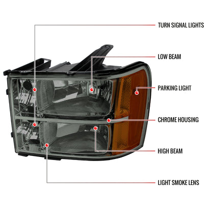 Spec-D 07-13 GMC Sierra 1500 2500HD 3500HD Smoked Headlights