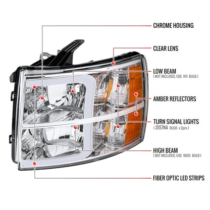 Spec-D 07-13 Silverado 1500 2500HD 3500HD Light Bar Headlights Chrome