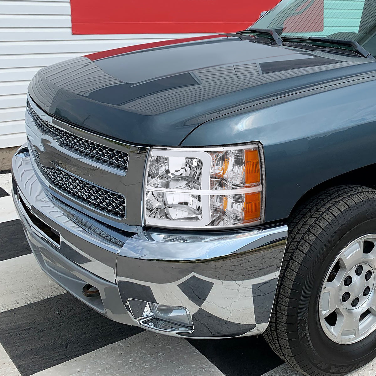 Spec-D 07-13 Silverado 1500 2500HD 3500HD Light Bar Headlights Chrome