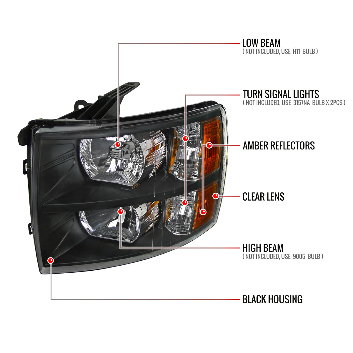 Spec-D 07-13 Silverado 1500/ 07-14 2500HD 3500HD Bar Headlights Black