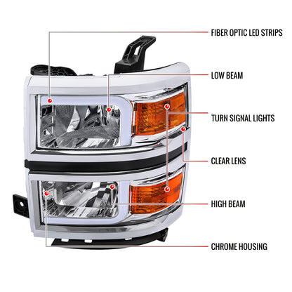 Spec-D 14-15 Chevy Silverado 1500 LED Bar OE Style Headlights Chrome