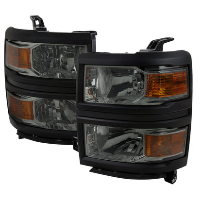Spec-D 14-15 Chevy Silverado 1500 Headlights Chrome/Smoked Black Trim