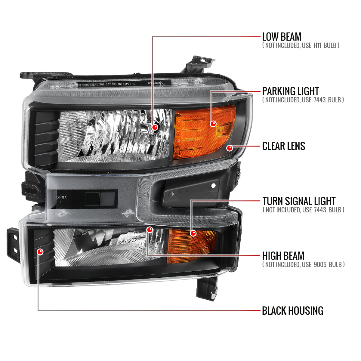 Spec-D 19-21 Silverado 1500 Driver Projector Black Replacement