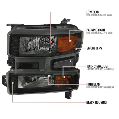 Spec-D 19-21 Chevy Silverado 1500 OEM Style Headlights Black/Smoked