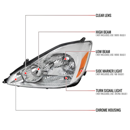 Spec-D 04-05 Toyota Sienna Driver Headlight OEM Chrome Replacement