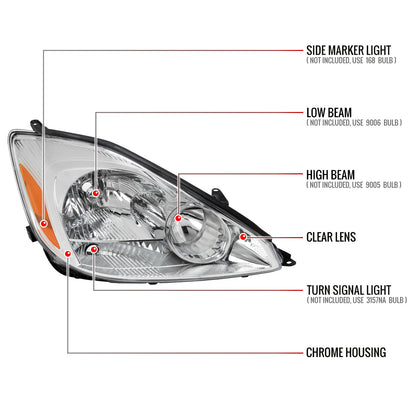 Spec-D 04-05 Toyota Sienna Passenger Headlight OEM Chrome Replacement