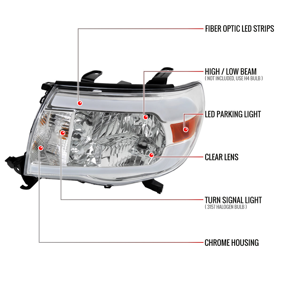 Spec-D 05-11 Tacoma LED Bar Headlights OEM Style Chrome