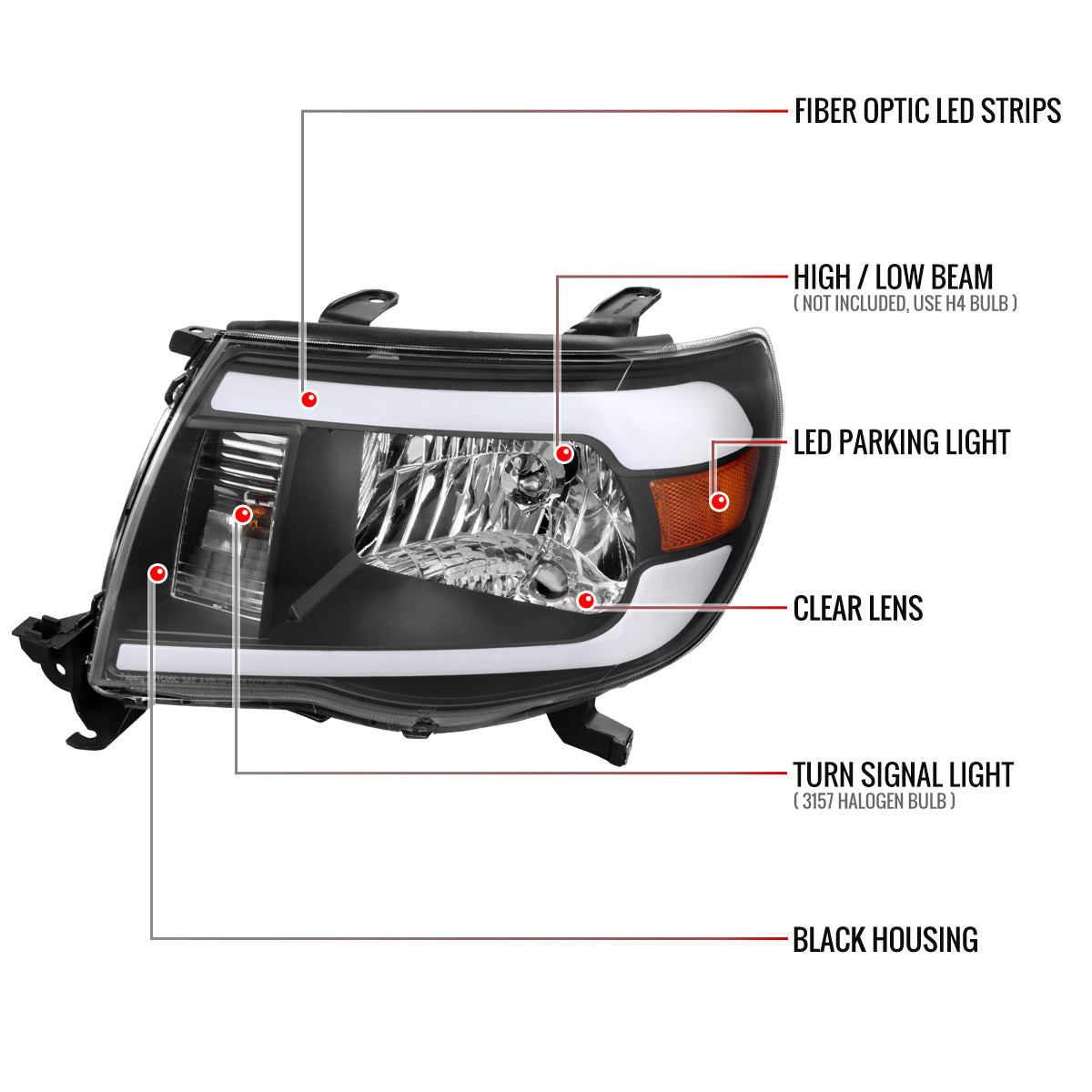 Spec-D 05-11 Tacoma Headlights LED Bar OEM Style Black