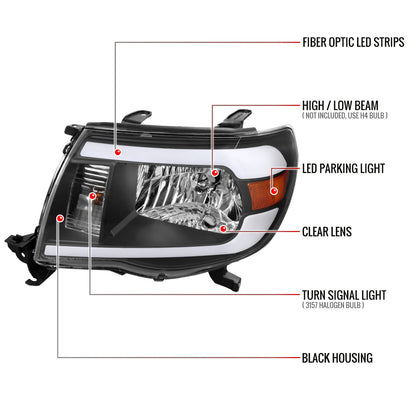 Spec-D 05-11 Tacoma Headlights LED Bar OEM Style Black