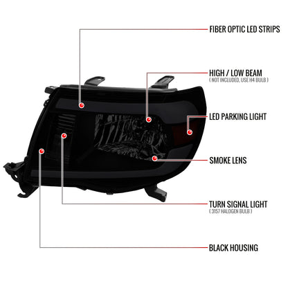 Spec-D 05-11 Tacoma LED Bar OE Style Black w/ Smoked Lens Headlights