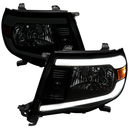Spec-D 05-11 Tacoma LED Bar OE Style Black w/ Smoked Lens Headlights