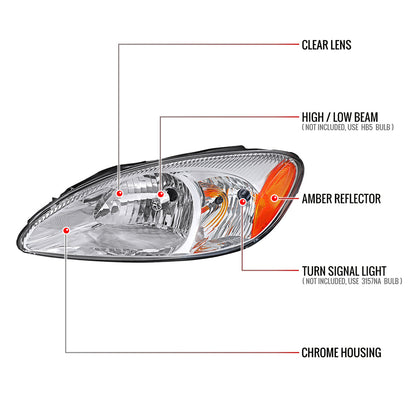 Spec-D 00-07 Ford Taurus OEM Headlights Without Centennial Chrome