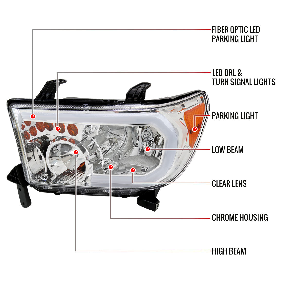 Spec-D 07-13 Tundra/08-17 Sequoia Headlights LED Tube OEM Style
