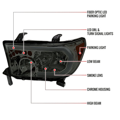 Spec-D 07-13 Tundra/08-17 Sequoia Headlights LED Tube Smoked